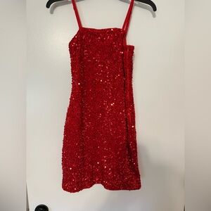 Red Sequin Mini Dress with Spaghetti Straps